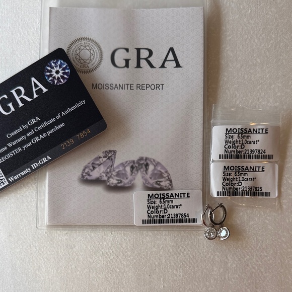 GRA Moissanite Silver Hoop Earrings - Picture 1 of 4